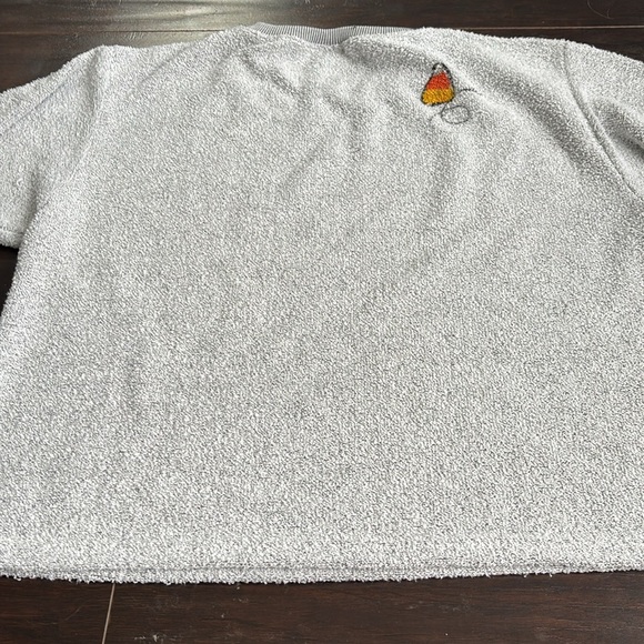 Cal Cru | Vintage Grey and White Crew Neck Sweater with Pumpkin Design Size L/XL - Picture 9 of 10